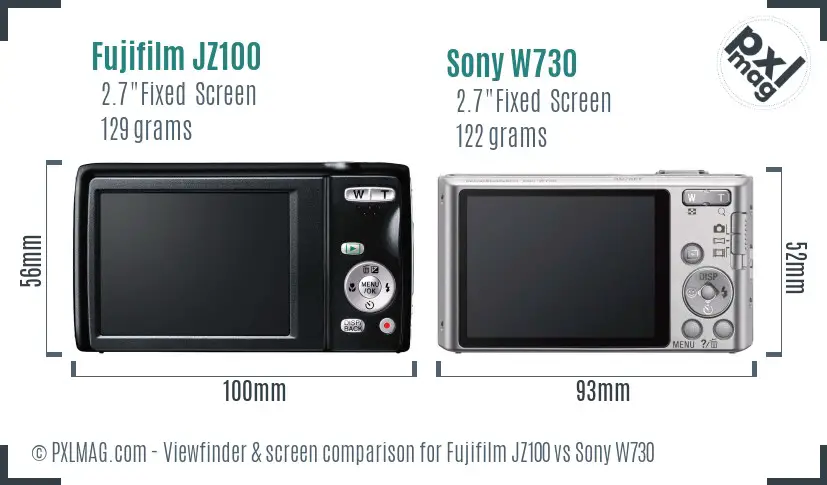Fujifilm JZ100 vs Sony W730 Screen and Viewfinder comparison