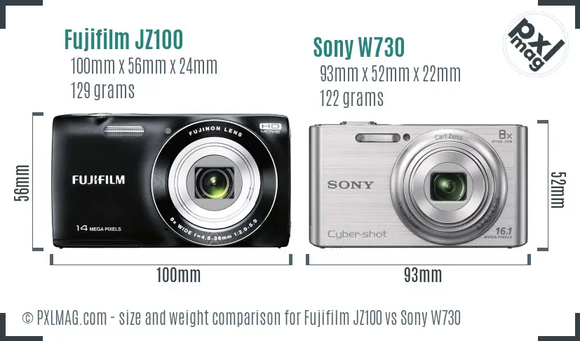 Fujifilm JZ100 vs Sony W730 size comparison