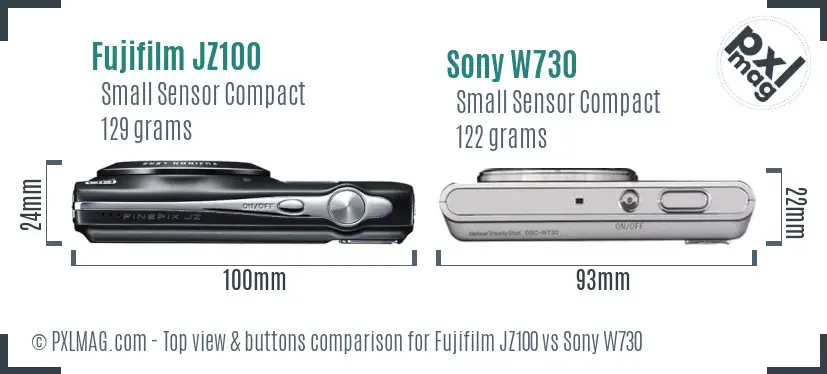 Fujifilm JZ100 vs Sony W730 top view buttons comparison