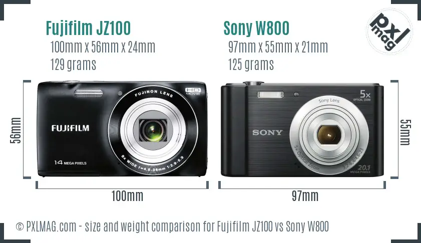 Fujifilm JZ100 vs Sony W800 size comparison