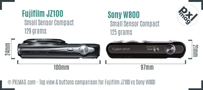 Fujifilm JZ100 vs Sony W800 top view buttons comparison