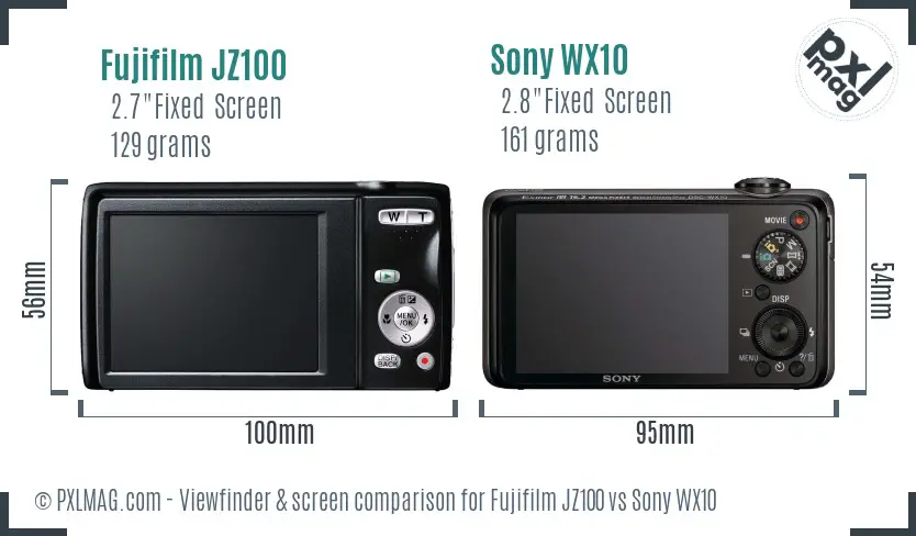 Fujifilm JZ100 vs Sony WX10 Screen and Viewfinder comparison