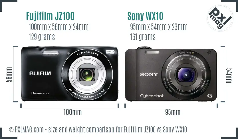 Fujifilm JZ100 vs Sony WX10 size comparison
