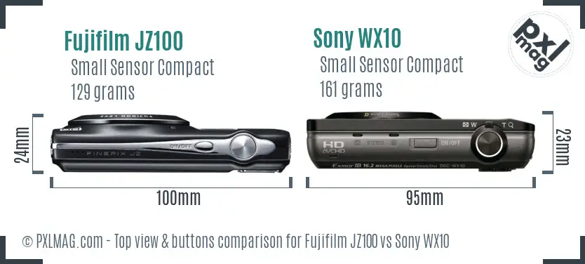 Fujifilm JZ100 vs Sony WX10 top view buttons comparison