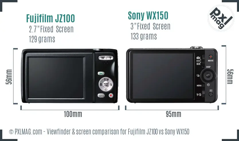Fujifilm JZ100 vs Sony WX150 Screen and Viewfinder comparison Fujifilm JZ100 vs Sony WX150 Screen and Viewfinder comparison