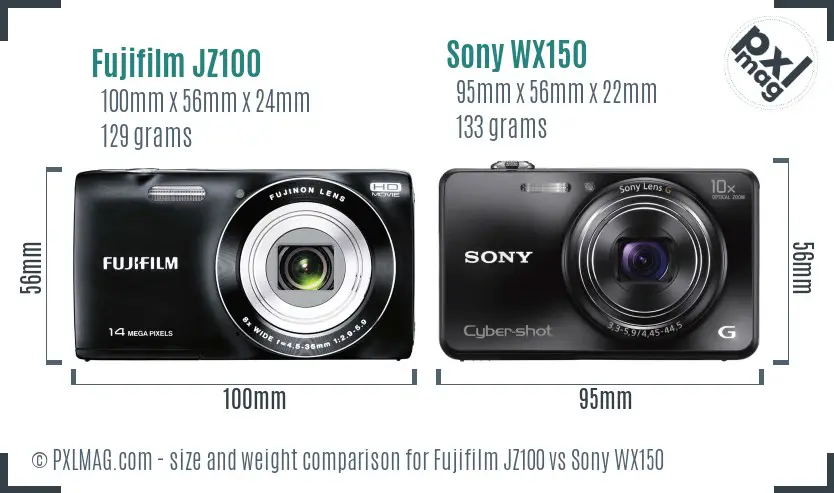 Fujifilm JZ100 vs Sony WX150 size comparison Fujifilm JZ100 vs Sony WX150 size comparison