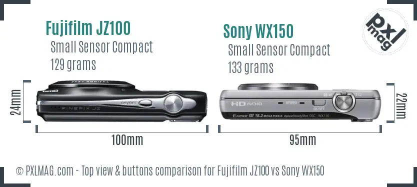 Fujifilm JZ100 vs Sony WX150 top view buttons comparison Fujifilm JZ100 vs Sony WX150 top view buttons comparison