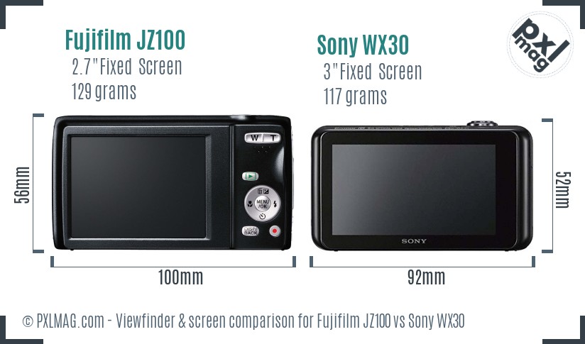 Fujifilm JZ100 vs Sony WX30 Screen and Viewfinder comparison