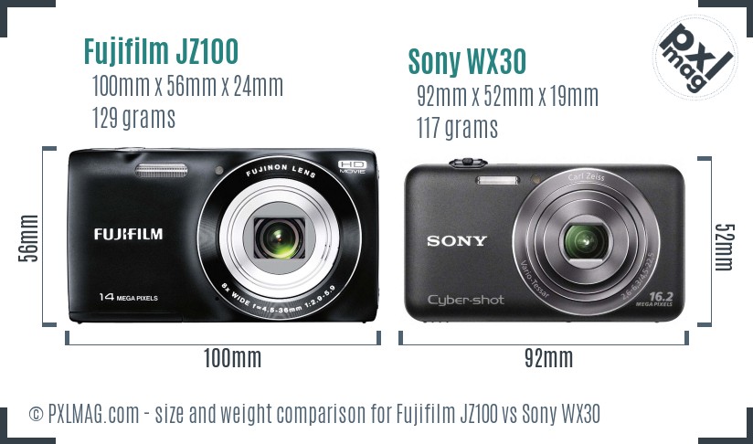 Fujifilm JZ100 vs Sony WX30 size comparison