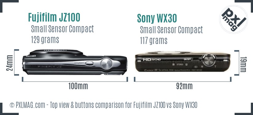 Fujifilm JZ100 vs Sony WX30 top view buttons comparison
