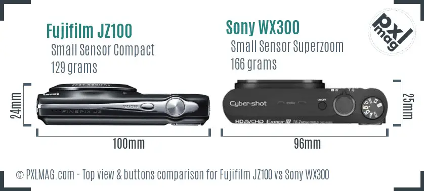 Fujifilm JZ100 vs Sony WX300 top view buttons comparison Fujifilm JZ100 vs Sony WX300 top view buttons comparison