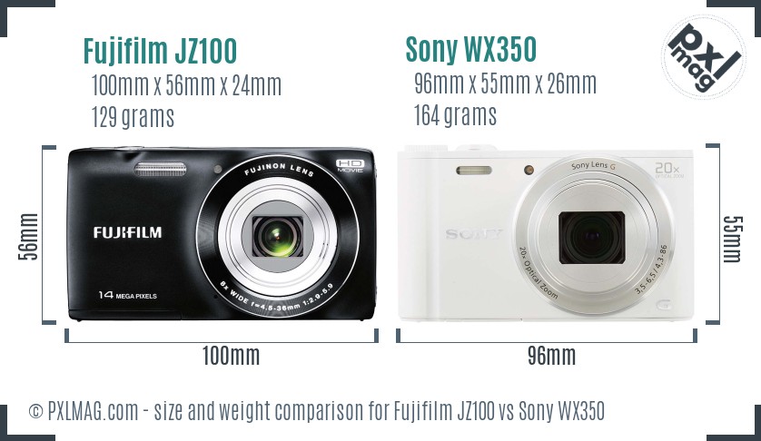 Fujifilm JZ100 vs Sony WX350 size comparison