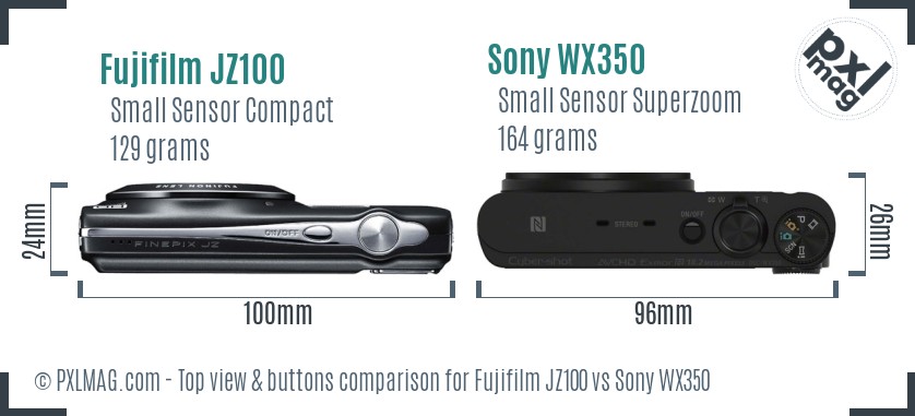 Fujifilm JZ100 vs Sony WX350 top view buttons comparison
