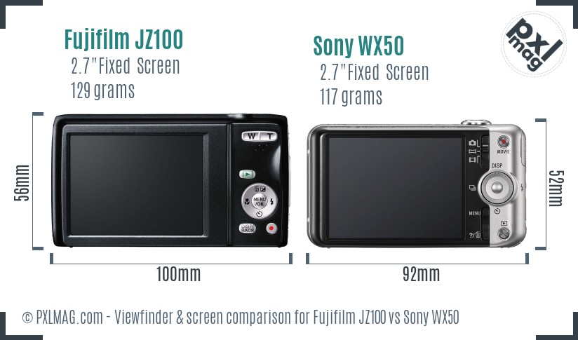 Fujifilm JZ100 vs Sony WX50 Screen and Viewfinder comparison