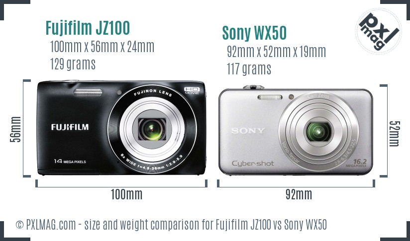 Fujifilm JZ100 vs Sony WX50 size comparison
