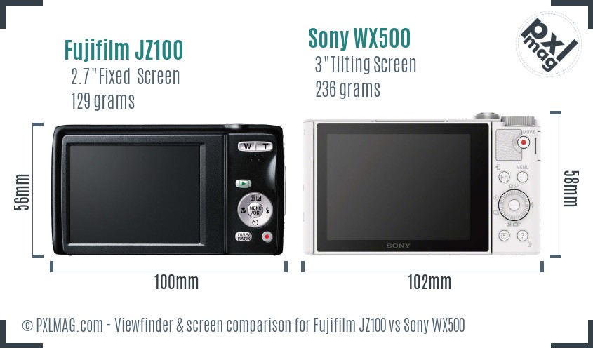 Fujifilm JZ100 vs Sony WX500 Screen and Viewfinder comparison