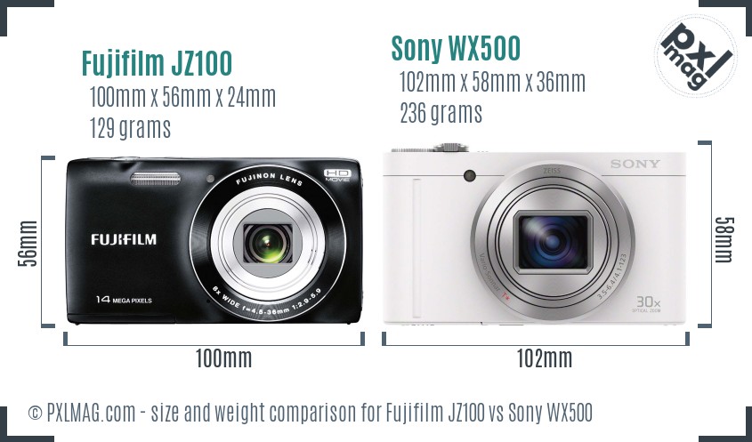Fujifilm JZ100 vs Sony WX500 size comparison
