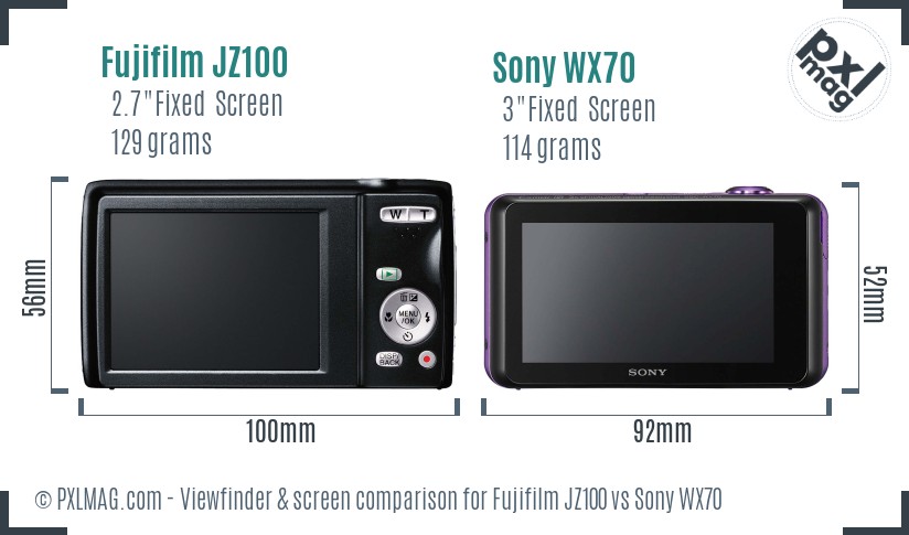 Fujifilm JZ100 vs Sony WX70 Screen and Viewfinder comparison