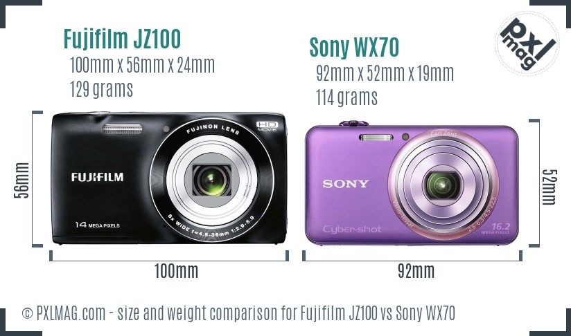 Fujifilm JZ100 vs Sony WX70 size comparison