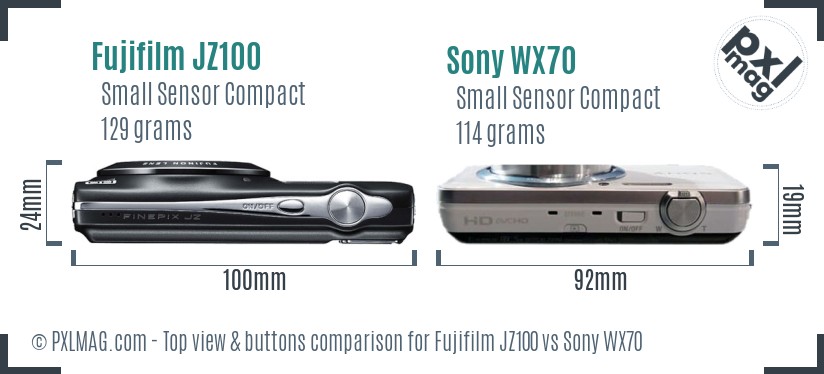 Fujifilm JZ100 vs Sony WX70 top view buttons comparison