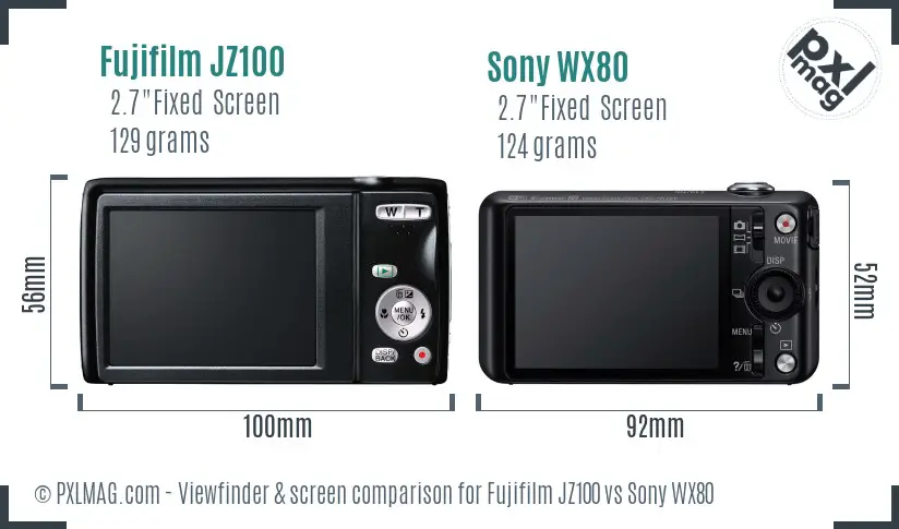 Fujifilm JZ100 vs Sony WX80 Screen and Viewfinder comparison