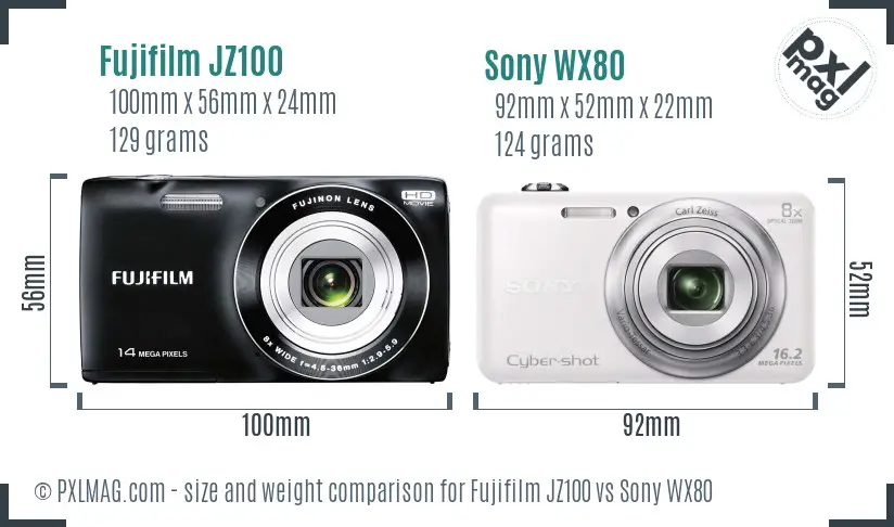 Fujifilm JZ100 vs Sony WX80 size comparison