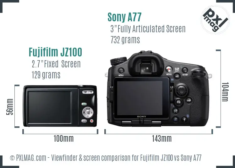 Fujifilm JZ100 vs Sony A77 Screen and Viewfinder comparison