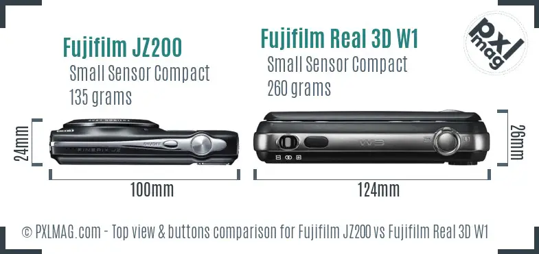 Fujifilm JZ200 vs Fujifilm Real 3D W1 top view buttons comparison