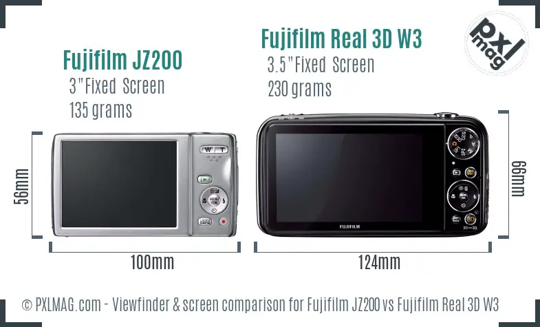 Fujifilm JZ200 vs Fujifilm Real 3D W3 Screen and Viewfinder comparison