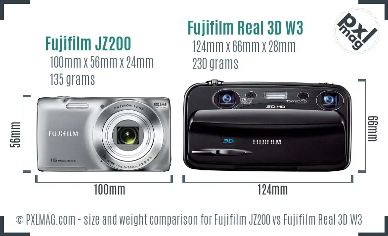 Fujifilm JZ200 vs Fujifilm Real 3D W3 size comparison