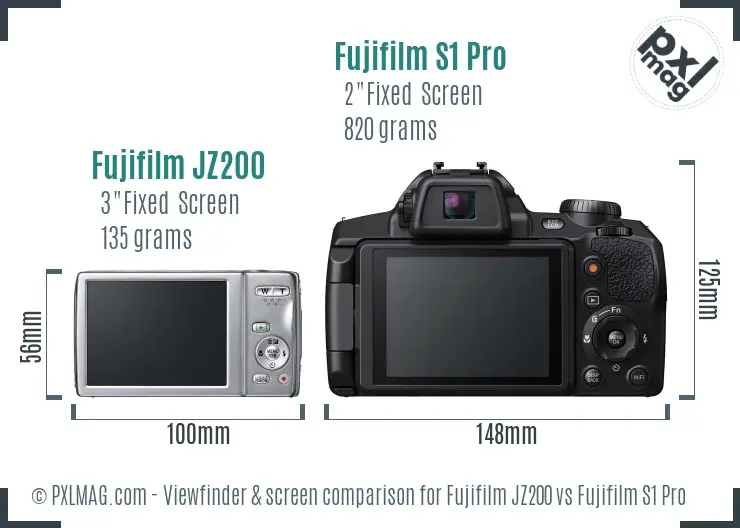 Fujifilm JZ200 vs Fujifilm S1 Pro Screen and Viewfinder comparison