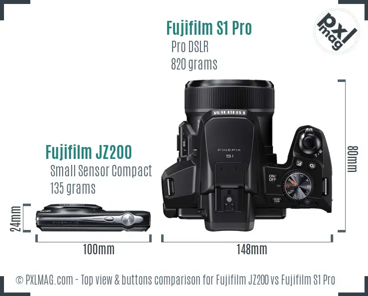 Fujifilm JZ200 vs Fujifilm S1 Pro top view buttons comparison