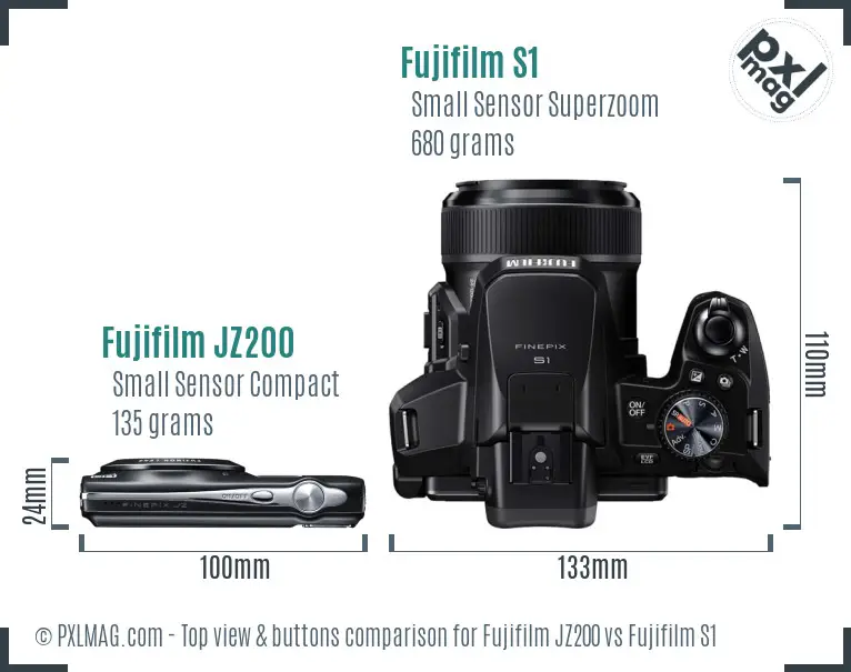 Fujifilm JZ200 vs Fujifilm S1 top view buttons comparison