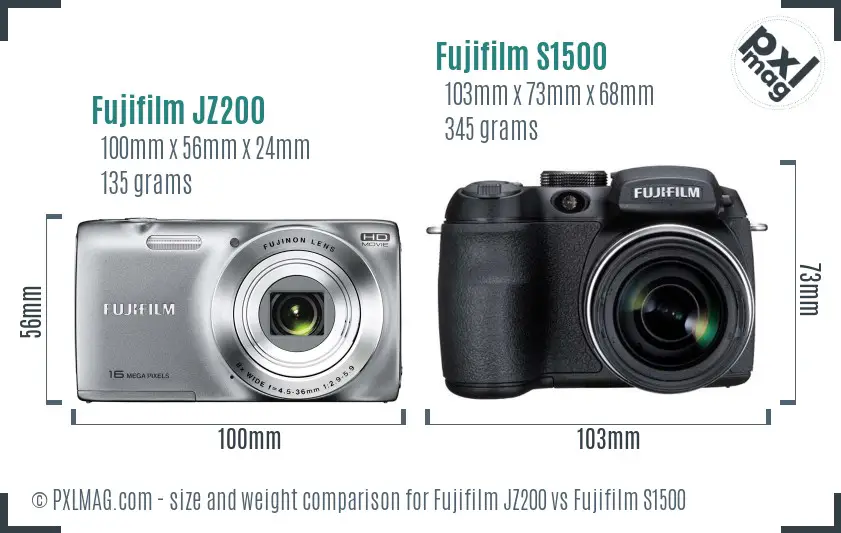 Fujifilm JZ200 vs Fujifilm S1500 size comparison