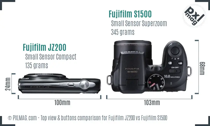 Fujifilm JZ200 vs Fujifilm S1500 top view buttons comparison