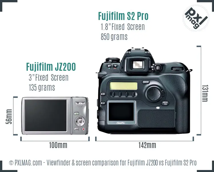 Fujifilm JZ200 vs Fujifilm S2 Pro Screen and Viewfinder comparison