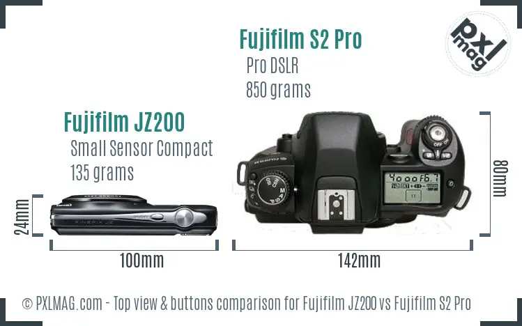 Fujifilm JZ200 vs Fujifilm S2 Pro top view buttons comparison