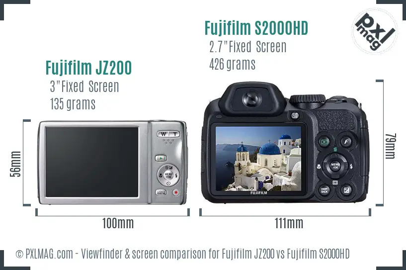 Fujifilm JZ200 vs Fujifilm S2000HD Screen and Viewfinder comparison