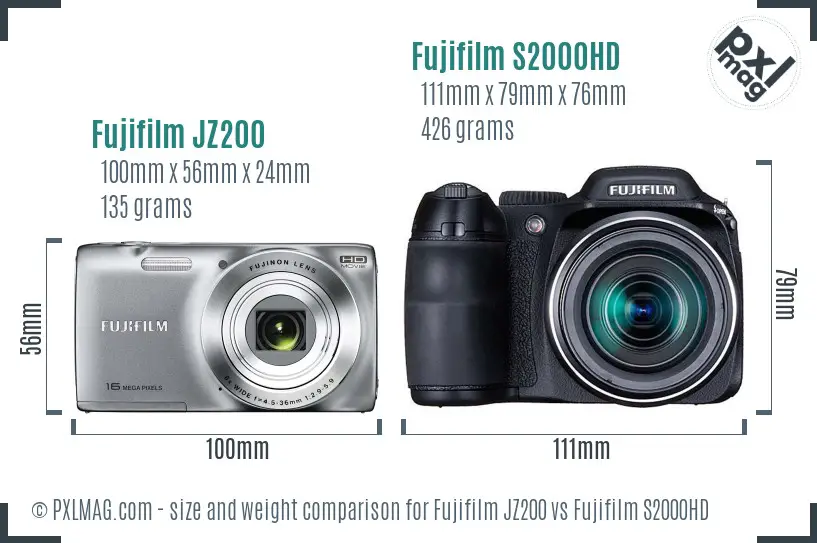 Fujifilm JZ200 vs Fujifilm S2000HD size comparison