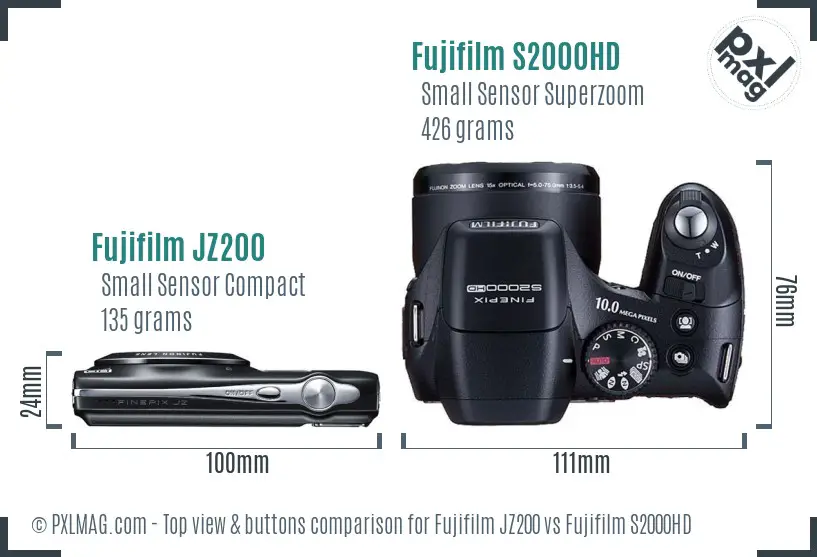 Fujifilm JZ200 vs Fujifilm S2000HD top view buttons comparison