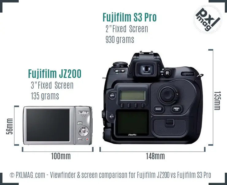 Fujifilm JZ200 vs Fujifilm S3 Pro Screen and Viewfinder comparison