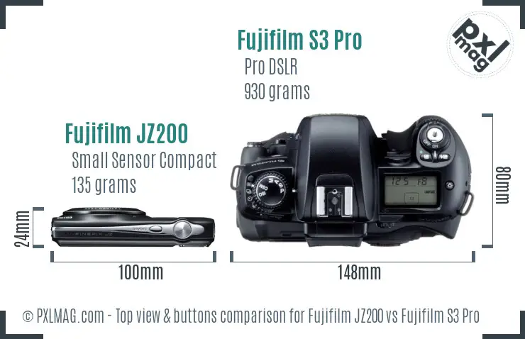 Fujifilm JZ200 vs Fujifilm S3 Pro top view buttons comparison
