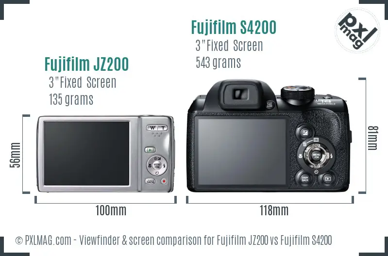 Fujifilm JZ200 vs Fujifilm S4200 Screen and Viewfinder comparison