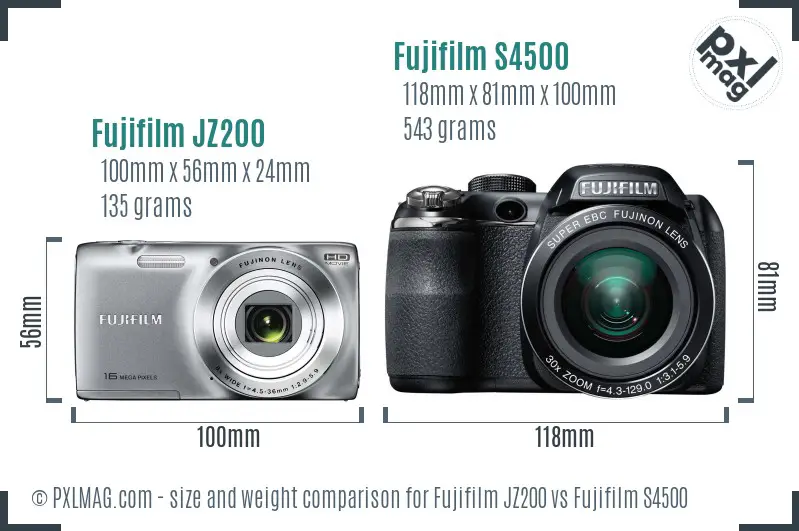 Fujifilm JZ200 vs Fujifilm S4500 size comparison Fujifilm JZ200 vs Fujifilm S4500 size comparison