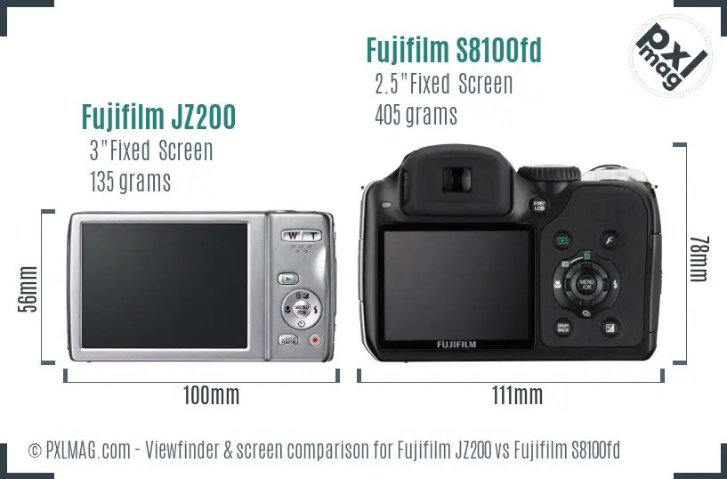 Fujifilm JZ200 vs Fujifilm S8100fd Screen and Viewfinder comparison