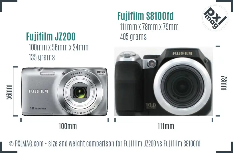 Fujifilm JZ200 vs Fujifilm S8100fd size comparison