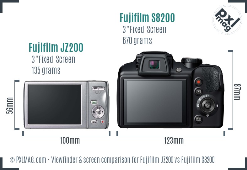 Fujifilm JZ200 vs Fujifilm S8200 Screen and Viewfinder comparison