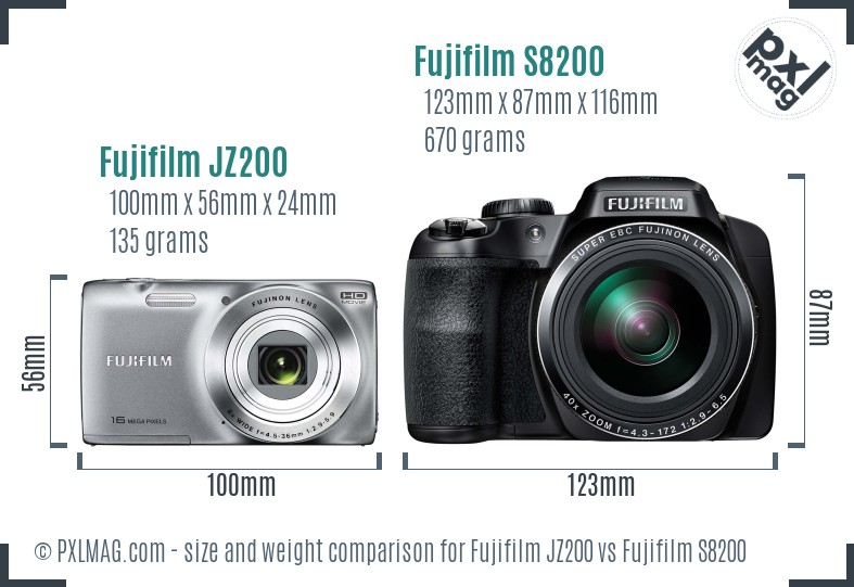 Fujifilm JZ200 vs Fujifilm S8200 size comparison
