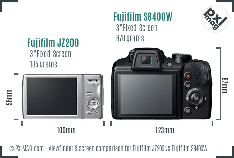 Fujifilm JZ200 vs Fujifilm S8400W Screen and Viewfinder comparison