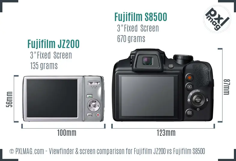 Fujifilm JZ200 vs Fujifilm S8500 Screen and Viewfinder comparison